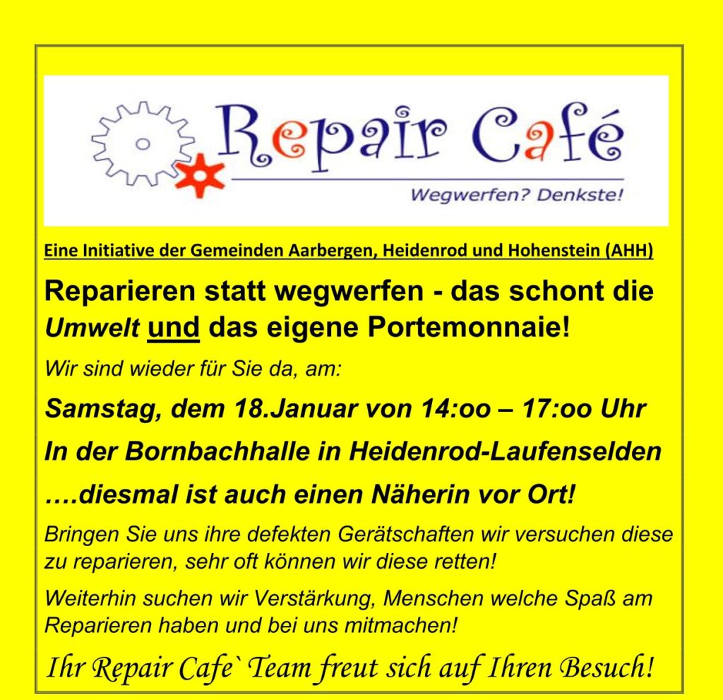 Geld sparen und die Umwelt schützen: Das Repair Café in Heidenrod. - Archiv