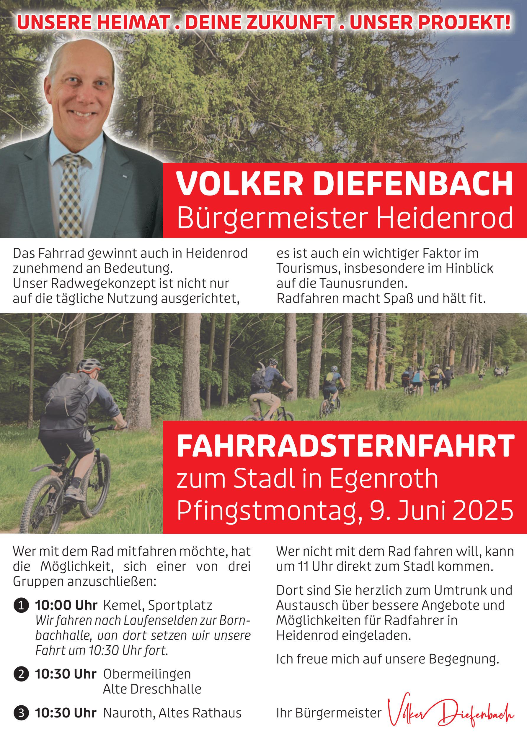 Gemeinde Heidenrod: Fahrradsternfahrt zum Stadl in Egenroth. 09 Juni 2025. Mit Bürgermeister Volker Diefenbach.